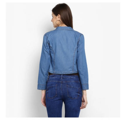 Women's Denim Smocking 3-4th Sleeves Shrug (Blue)