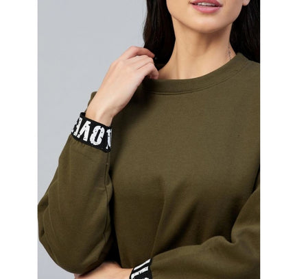 Women's Fleece Solid Long Sleeves Sweatshirt (Olive)
