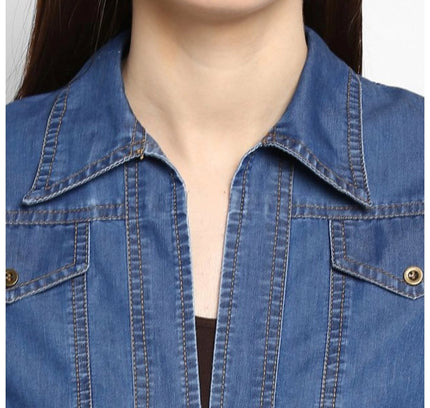 Women's Denim Solid 3-4th Sleeves Shrug (Blue)