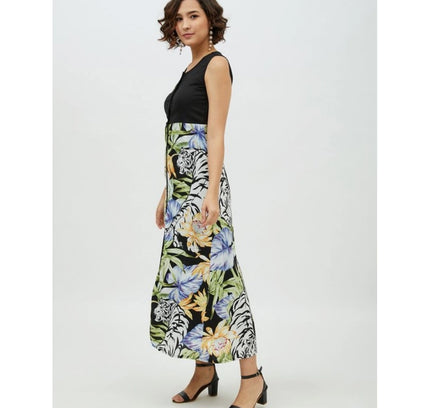 Women's Rayon Floral Sleeveless Calf-length Dress (Multicolor)
