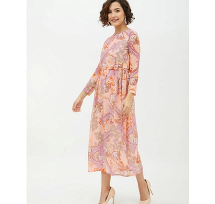 Women's Polyester Printed Long Sleeves Calf-length Dress (Multicolor)