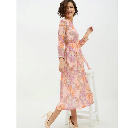 Women's Polyester Printed Long Sleeves Calf-length Dress (Multicolor)