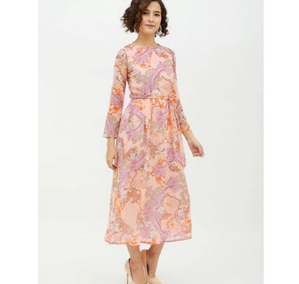Women's Polyester Printed Long Sleeves Calf-length Dress (Multicolor)