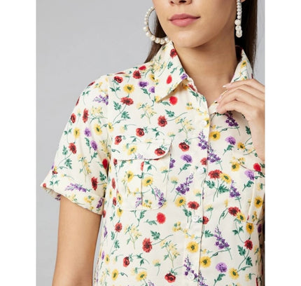 Women's Polyester Floral Short Sleeve Above Knee Dress (Multicolor)