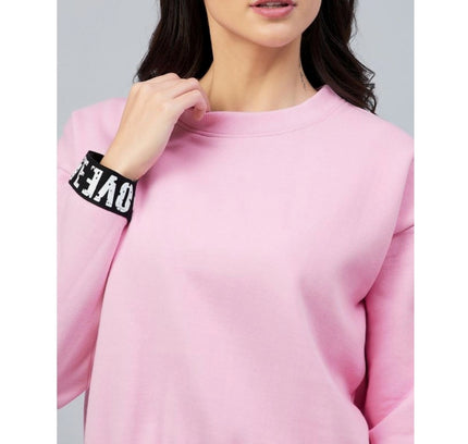 Women's Fleece Solid Long Sleeves Sweatshirt (Pink)