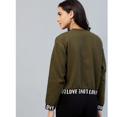 Women's Fleece Solid Long Sleeves Sweatshirt (Olive)