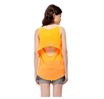 Women's Polyester Solid Sleeveless Regular Top (Orange)