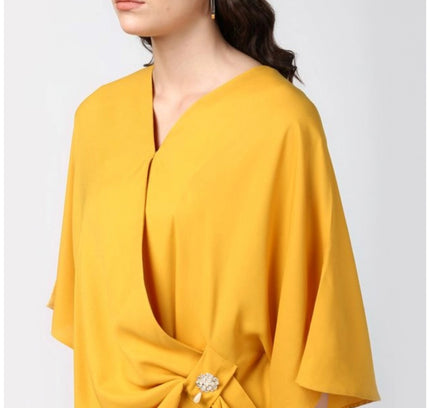 Women's Polyester Solid Cape Sleeve Top (Yellow)