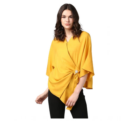 Women's Polyester Solid Cape Sleeve Top (Yellow)