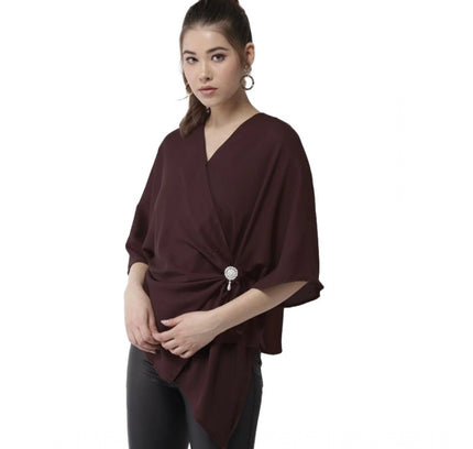 Women's Polyester Solid Cape Sleeve Top (Maroon)