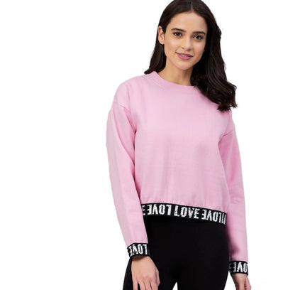 Women's Fleece Solid Long Sleeves Sweatshirt (Pink)