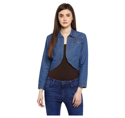 Women's Denim Solid 3-4th Sleeves Shrug (Blue)