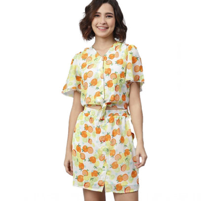 Women's Polyester Printed Flutter Above Knee Dress (Orange - Yellow)