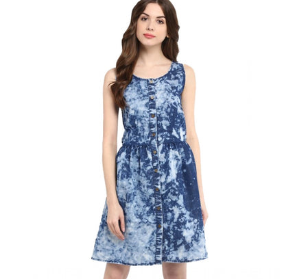 Women's Denim Tie &amp; Dye Sleeveless Above Knee Dress (Blue)