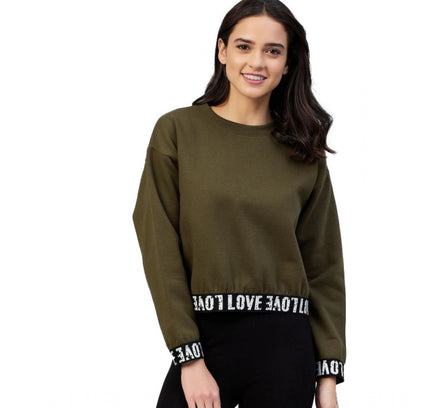 Women's Fleece Solid Long Sleeves Sweatshirt (Olive)
