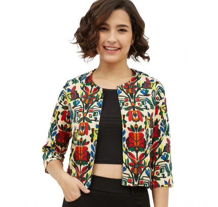 Women's Polyester Floral 3-4th Sleeves Shrug (Multicolor)