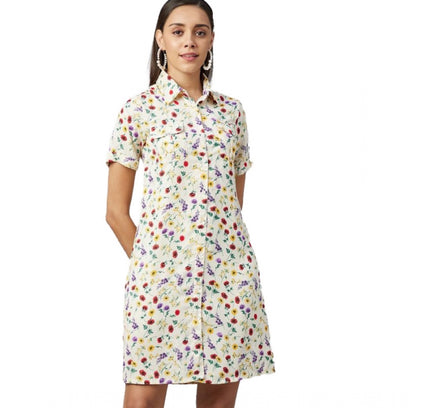 Women's Polyester Floral Short Sleeve Above Knee Dress (Multicolor)