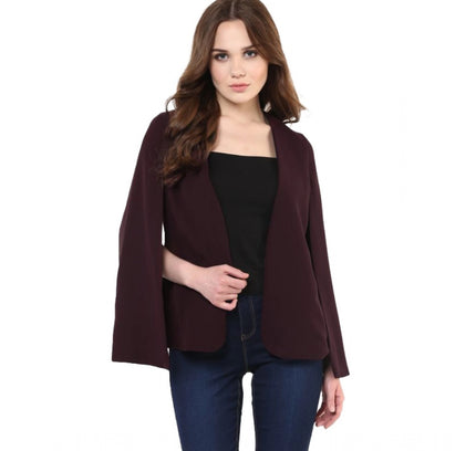Women's Polyester Solid Cape Sleeve Blazer (Wine)