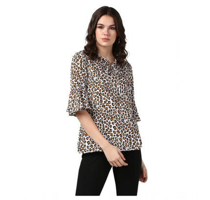 Women's Polyester Animal Print Bell Sleeve Top (Orange - Black)