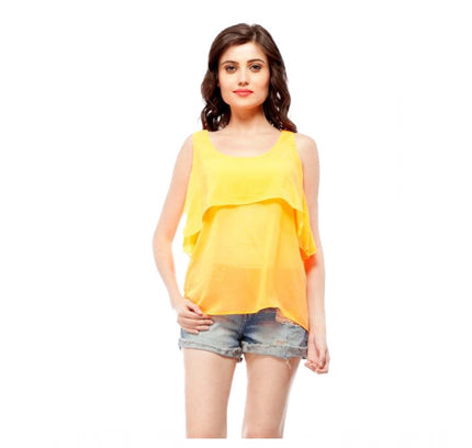 Women's Polyester Solid Sleeveless Regular Top (Orange)