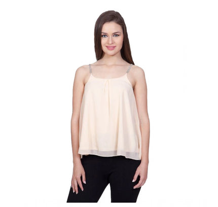 Women's Polyester Solid Shoulder Straps Regular Top (Beige)