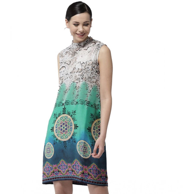 Women's Polyester Printed Sleeveless Above Knee Dress (Multicolor)
