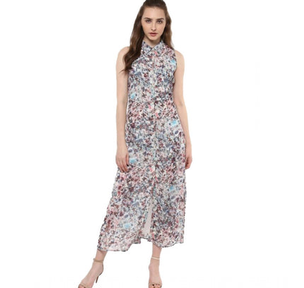 Women's Polyester Chiffon Printed Sleeveless Dress (Multicolor)