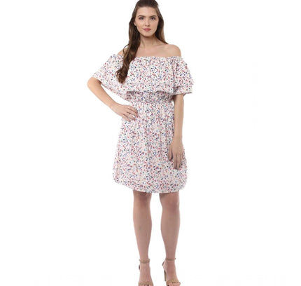 Women's Rayon Floral Half Sleeve Above Knee Dress (Multicolor)