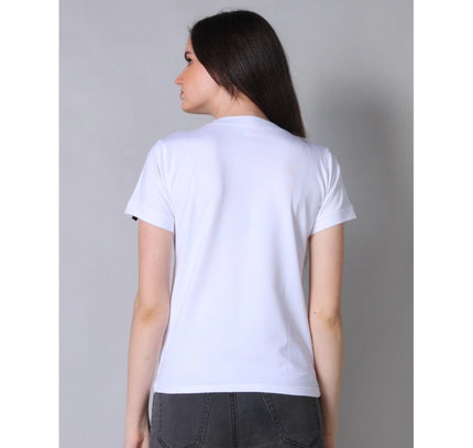 Women's Cotton Blended Solid Round Neck Half Sleeve T-Shirt (White)