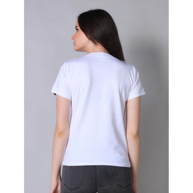 Women's Cotton Blended Solid Round Neck Half Sleeve T-Shirt (White)