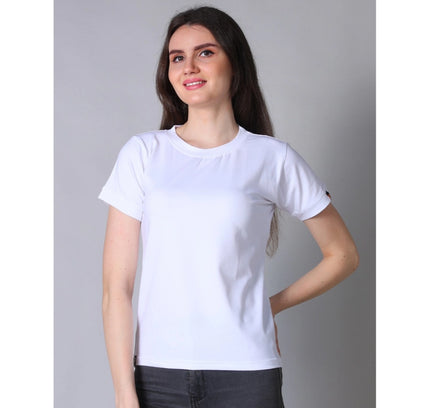 Women's Cotton Blended Solid Round Neck Half Sleeve T-Shirt (White)