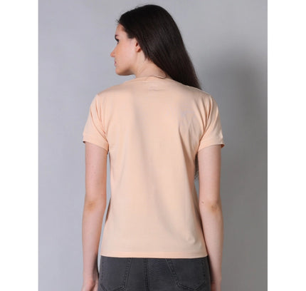 Women's Cotton Blended Solid Round Neck Half Sleeve T-Shirt (Peach)