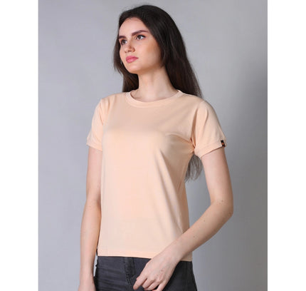 Women's Cotton Blended Solid Round Neck Half Sleeve T-Shirt (Peach)