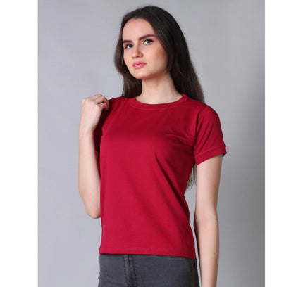 Women's Cotton Blended Solid Round Neck Half Sleeve T-Shirt (Maroon)