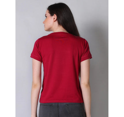 Women's Cotton Blended Solid Round Neck Half Sleeve T-Shirt (Maroon)