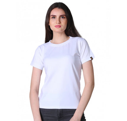 Women's Cotton Blended Solid Round Neck Half Sleeve T-Shirt (White)