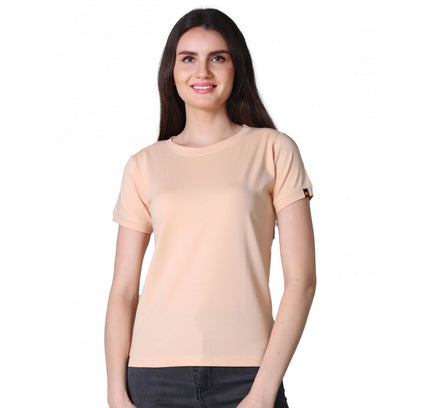 Women's Cotton Blended Solid Round Neck Half Sleeve T-Shirt (Peach)