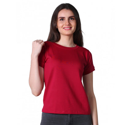 Women's Cotton Blended Solid Round Neck Half Sleeve T-Shirt (Maroon)