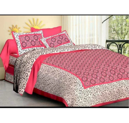 Cotton Printed Queen Size Bedsheet With 2 Pillow Covers (Pink, 90x100 Inch)