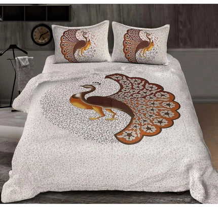 Cotton Printed Queen Size Bedsheet With 2 Pillow Covers (White, 90x100 Inch)