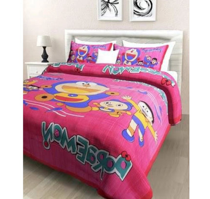 Cotton Printed Queen Size Bedsheet With 2 Pillow Covers (Pink, 90x100 Inch)