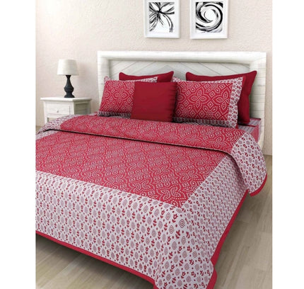 Cotton Printed Queen Size Bedsheet With 2 Pillow Covers (Pink, 90x100 Inch)