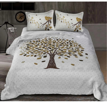 Cotton Printed Queen Size Bedsheet With 2 Pillow Covers (White, 90x100 Inch)