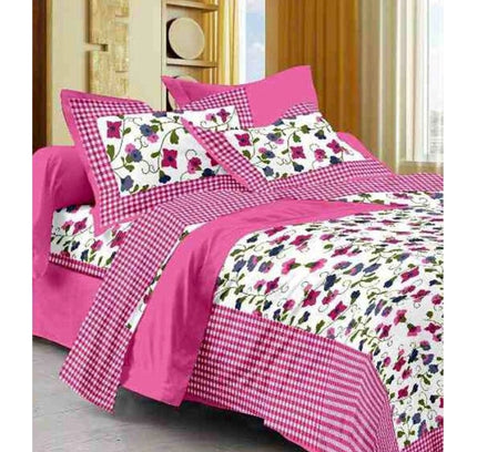 Cotton Printed Queen Size Bedsheet With 2 Pillow Covers (Pink, 90x100 Inch)