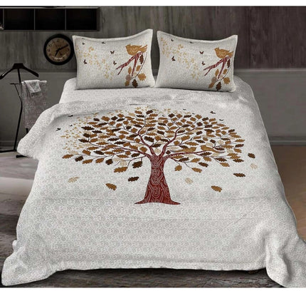 Cotton Printed Queen Size Bedsheet With 2 Pillow Covers (White, 90x100 Inch)