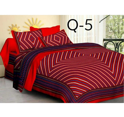 Cotton Printed Queen Size Bedsheet With 2 Pillow Covers (Red, 90x100 Inch)