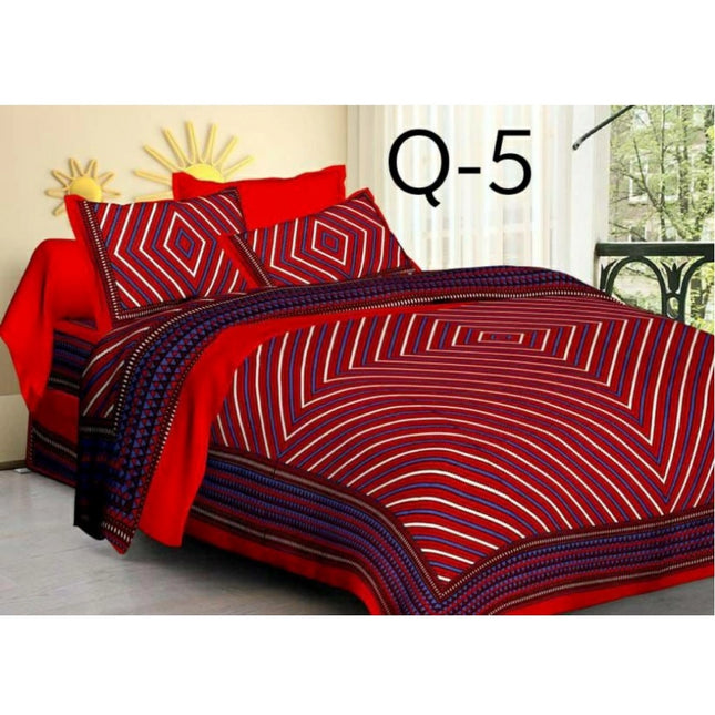 Cotton Printed Queen Size Bedsheet With 2 Pillow Covers (Red, 90x100 Inch)