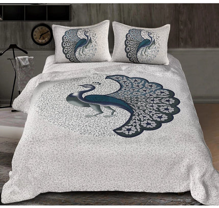 Cotton Printed Queen Size Bedsheet With 2 Pillow Covers (White, 90x100 Inch)