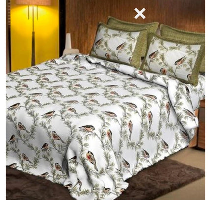 Cotton Printed Queen Size Bedsheet With 2 Pillow Covers (White, 90x100 Inch)