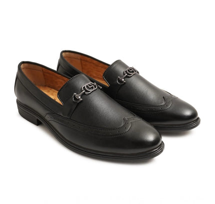 Men's Casual Faux Leather Solid Slip-on Formal Shoes (Black)
